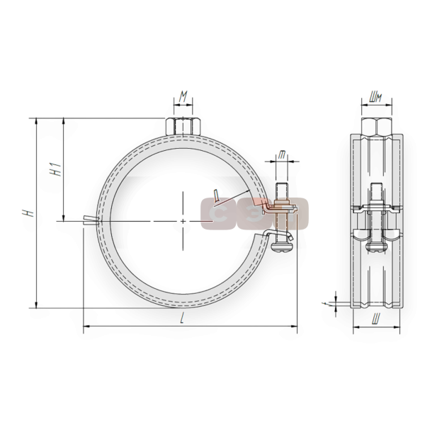 Хомут оцинкованный с epdm M8 47-51мм